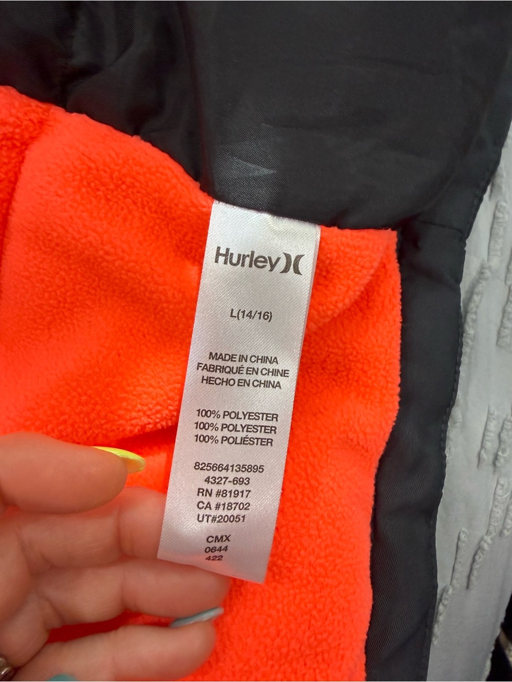 Hurley Black & Gray Snow Jacket with Orange Trim - Picture 14 of 14